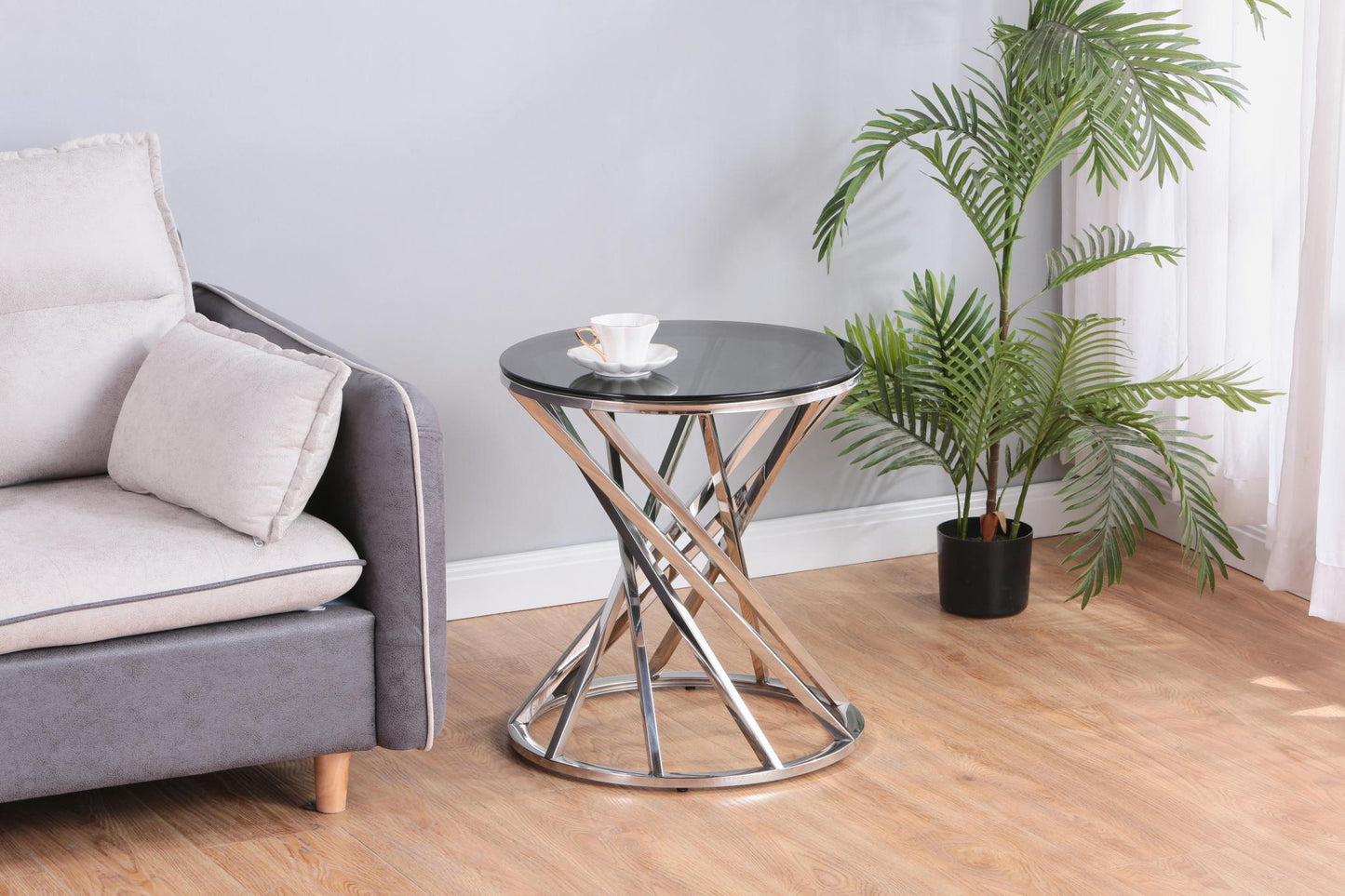 Set of 1 Round Glass Top Side Table for Living Room