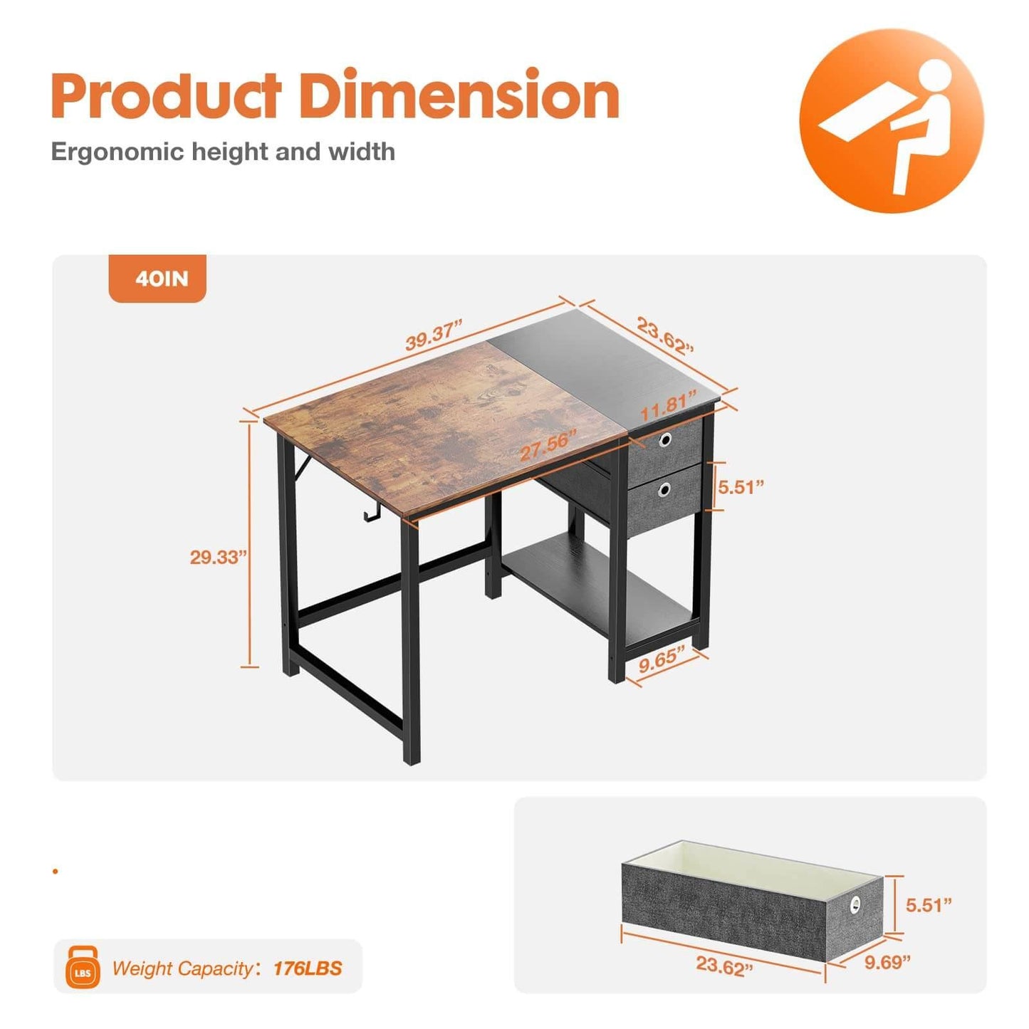 Compact Office Desk with Drawers for Work or Study