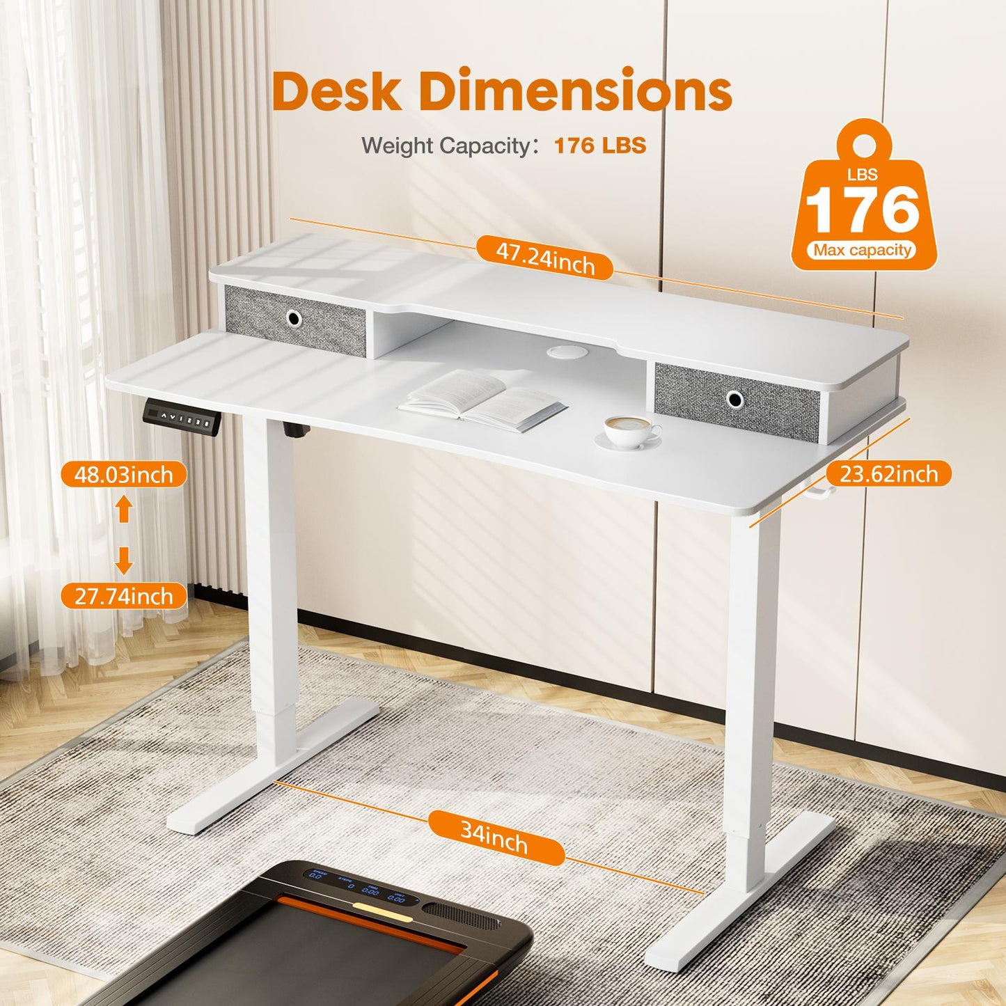 Electric Standing Desk with Double Drawer Storage