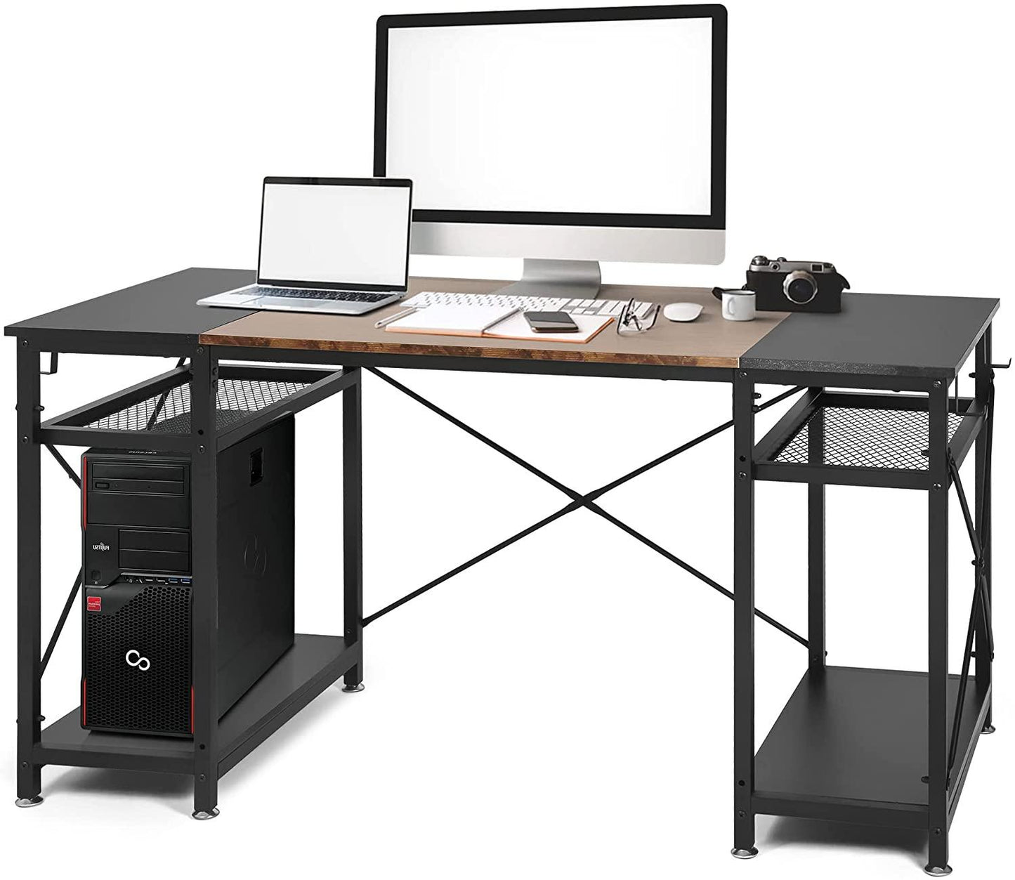 47.2" Home Office Desk with Storage Shelves & Hooks
