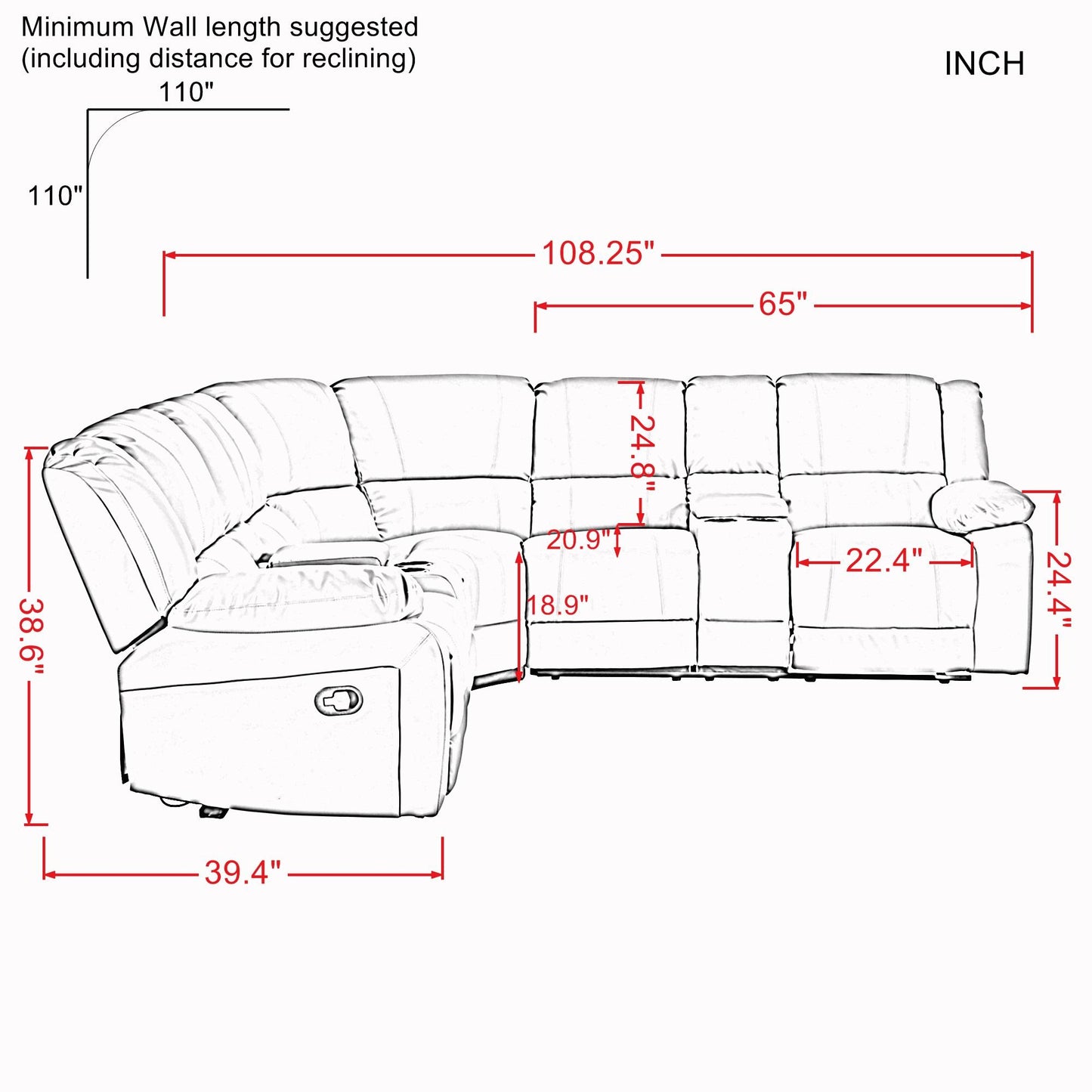 Manual Motion Sofa in PU Leather (Oversized Item / LTL)
