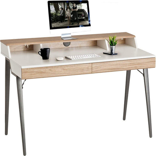47" White Wood Computer Desk with Drawers & Storage