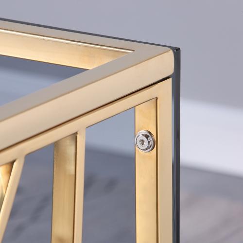 Modern Sleek Stainless Steel Rectangular Glass Coffee Table, 46.8"