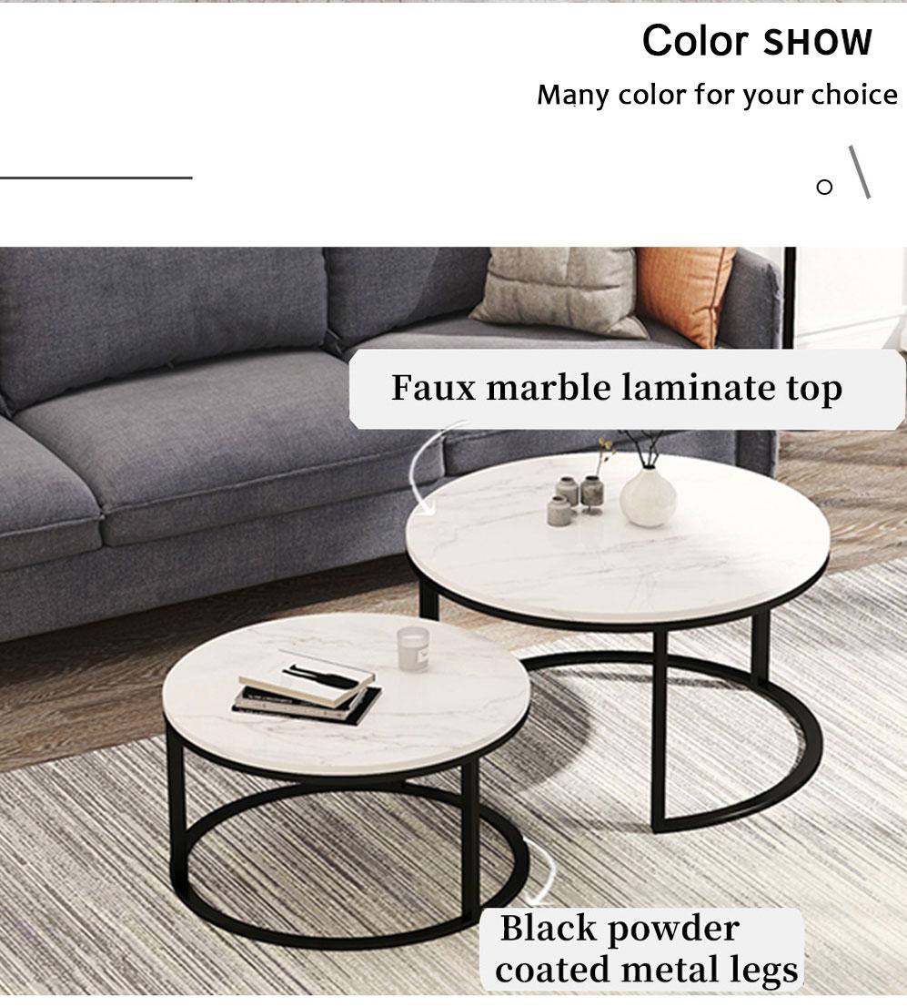 Modern Nesting Coffee Table, Black Metal Frame, Marble Top, 31.5"