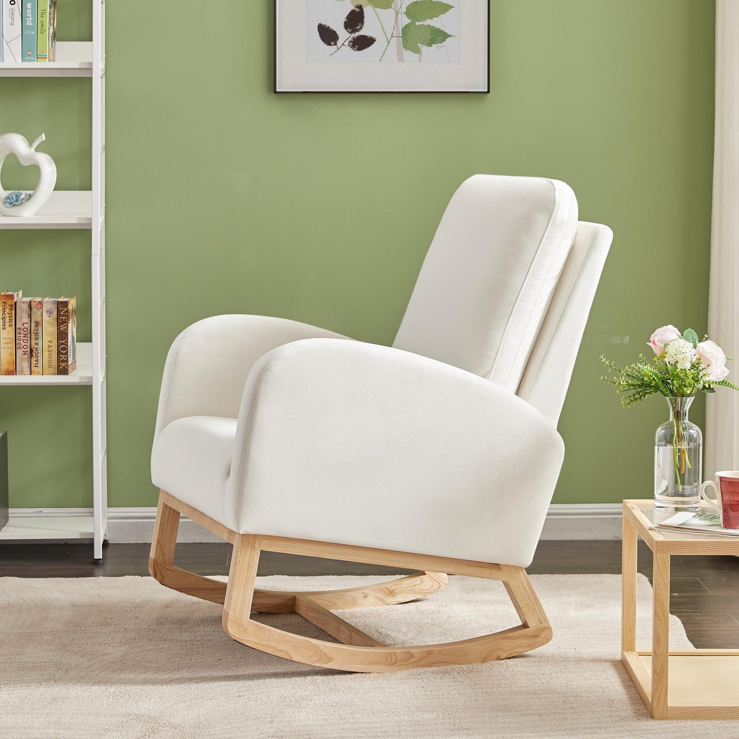 Mid-Century Modern Upholstered Rocking Chair with Tall Back