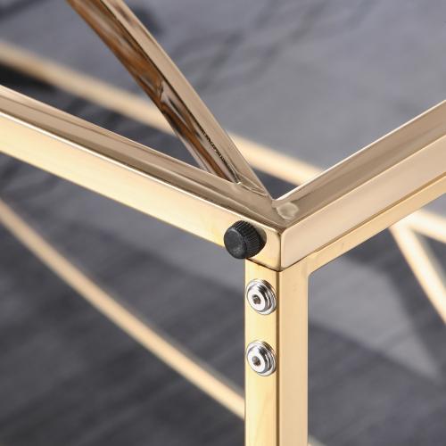 Modern Sleek Stainless Steel Rectangular Glass Coffee Table, 46.8"