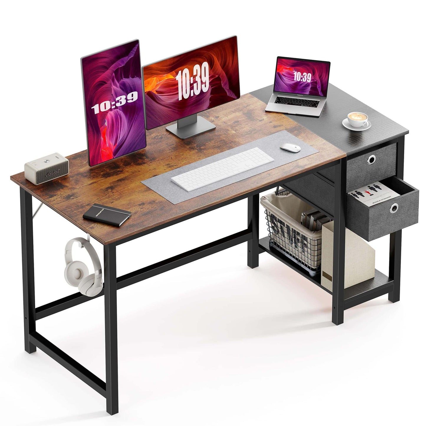Compact Office Desk with Drawers for Work or Study