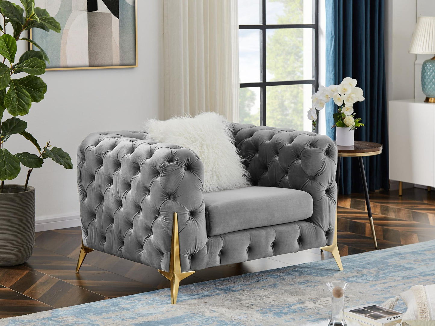 Gray Armchair Velvet Sofa for Living Room Furniture