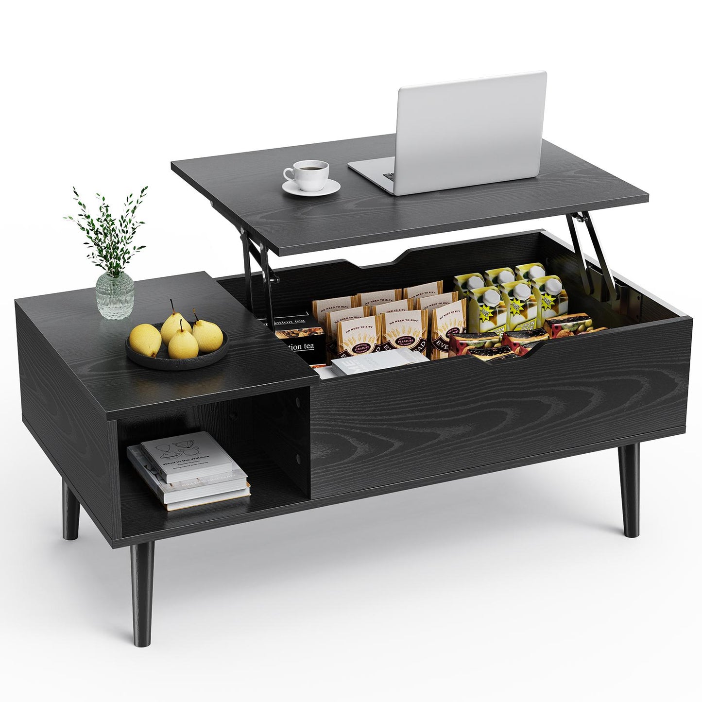 Lift Top Coffee Table with Hidden Compartment and Adjustable Storage