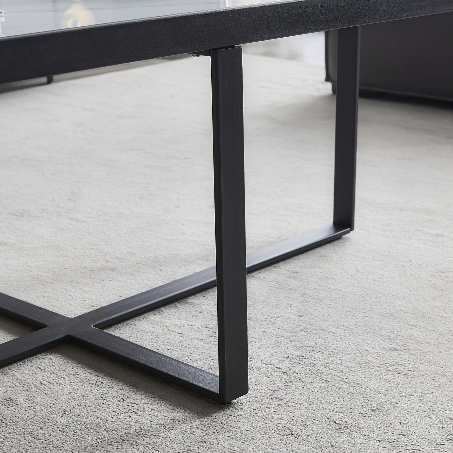 Minimalist Rectangle Coffee Table, Black Metal Frame, Sintered Stone Top
