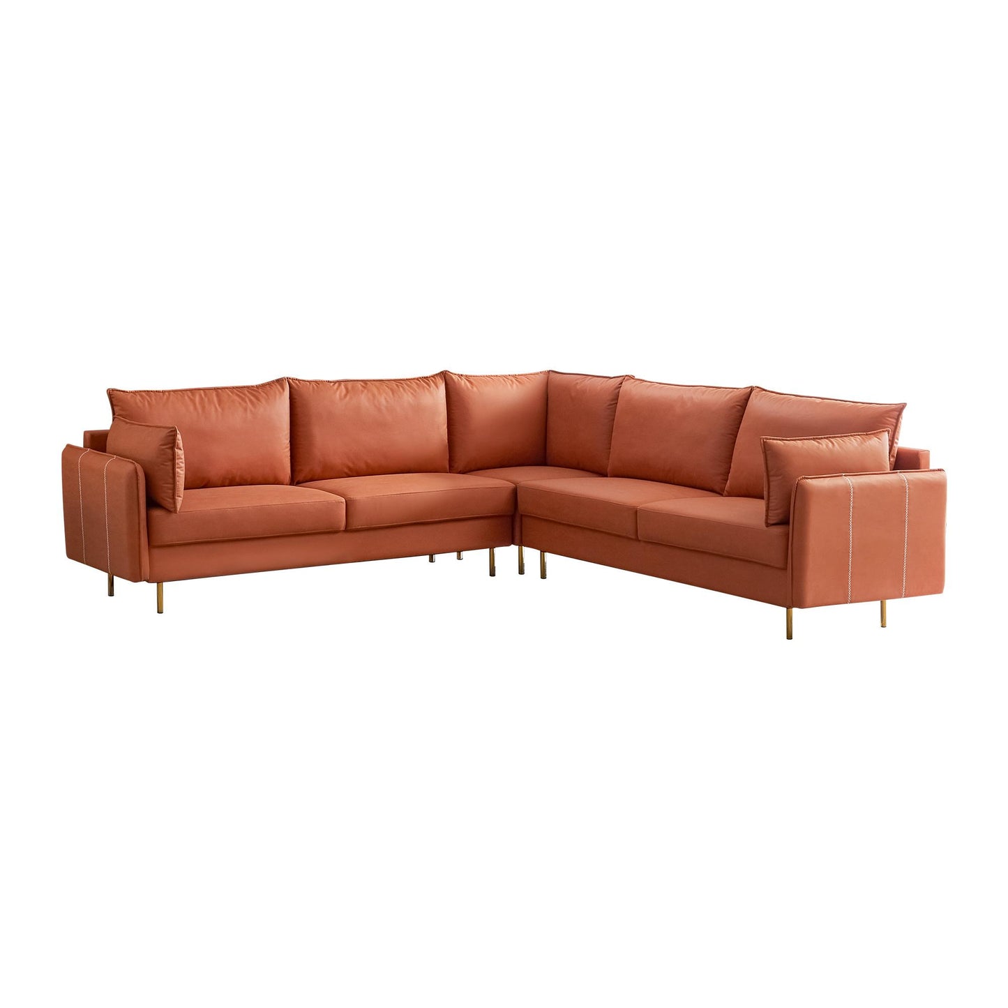 Orange L-Shaped Leather Sectional Sofa, 92.5"x92.5"