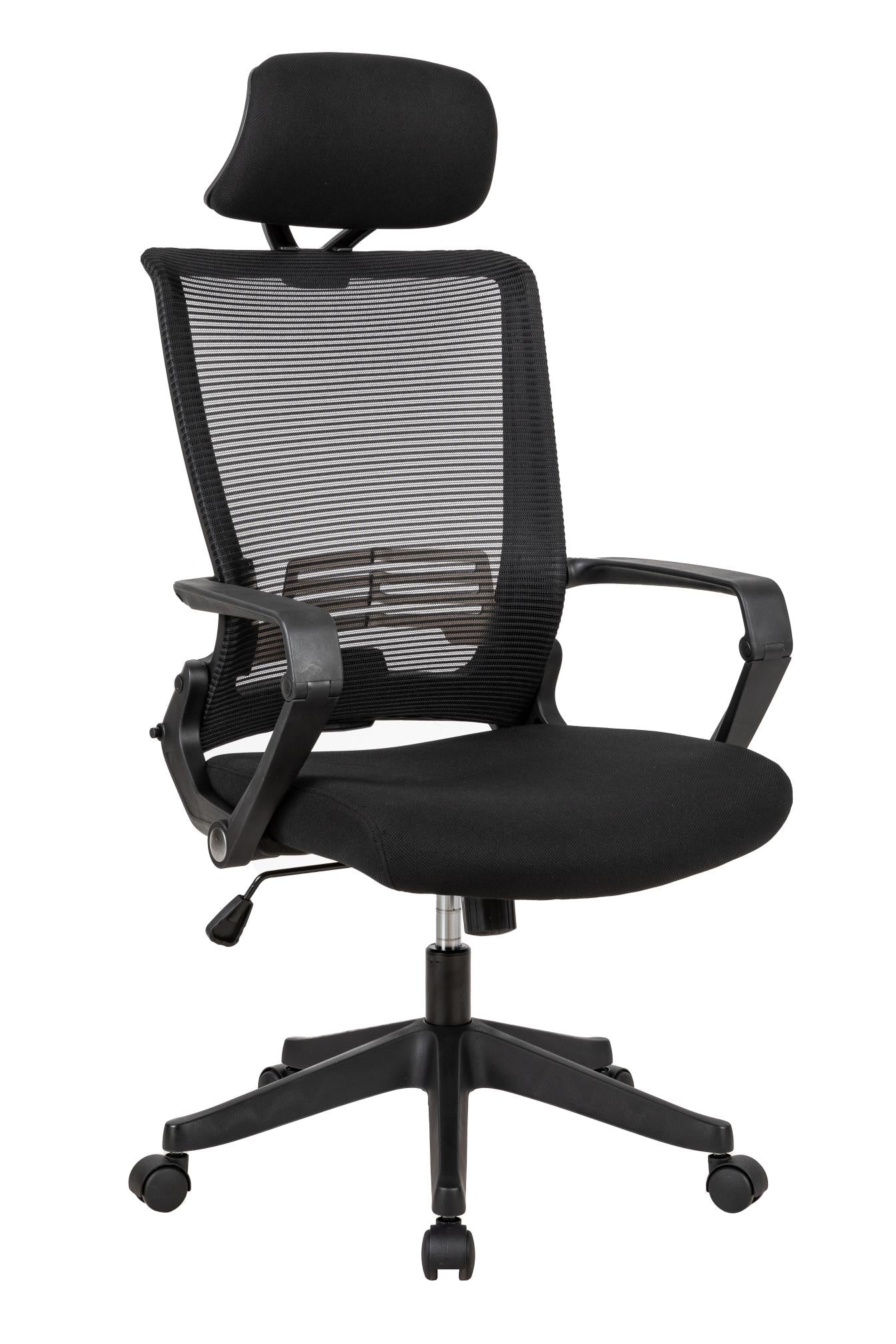 High Back Office Chair with Fixed Arms and Headrest, Black