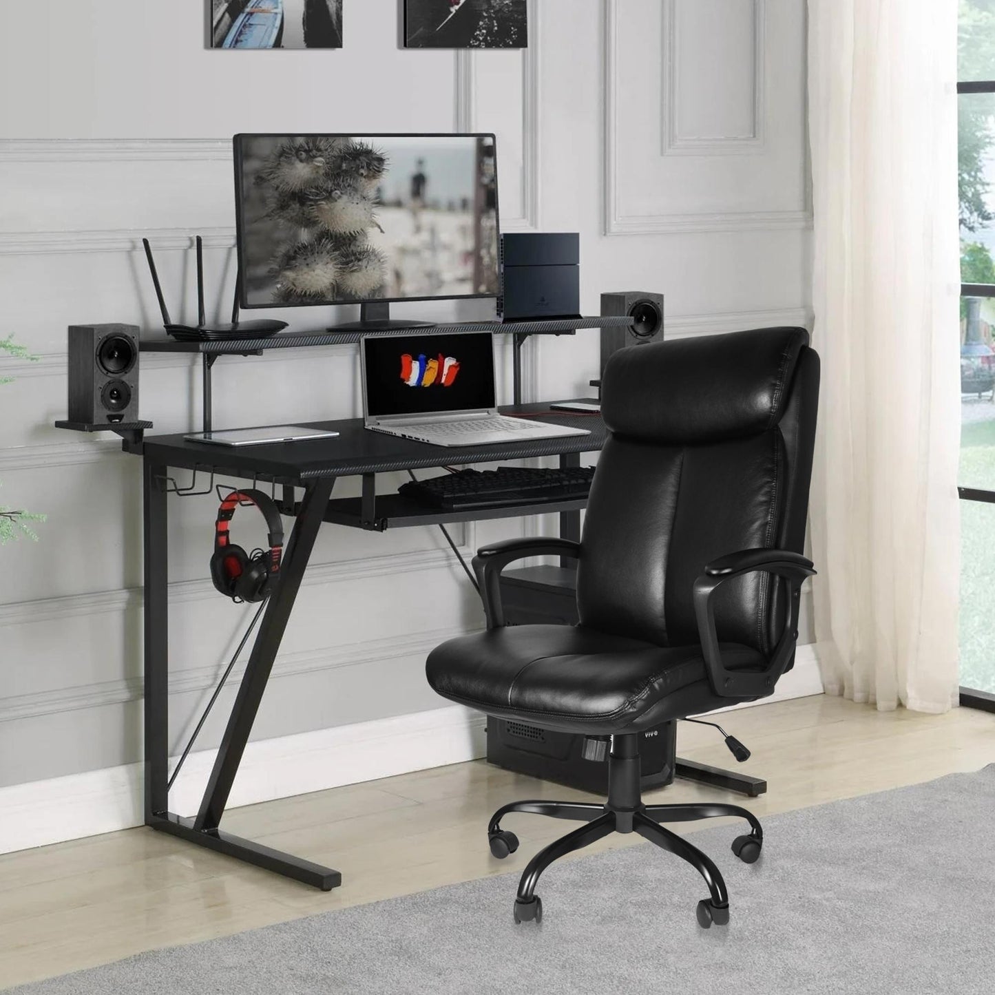 Office Desk Chair with PU Leather, Adjustable Height/Tilt, 360° Swivel, 300lbs Capacity